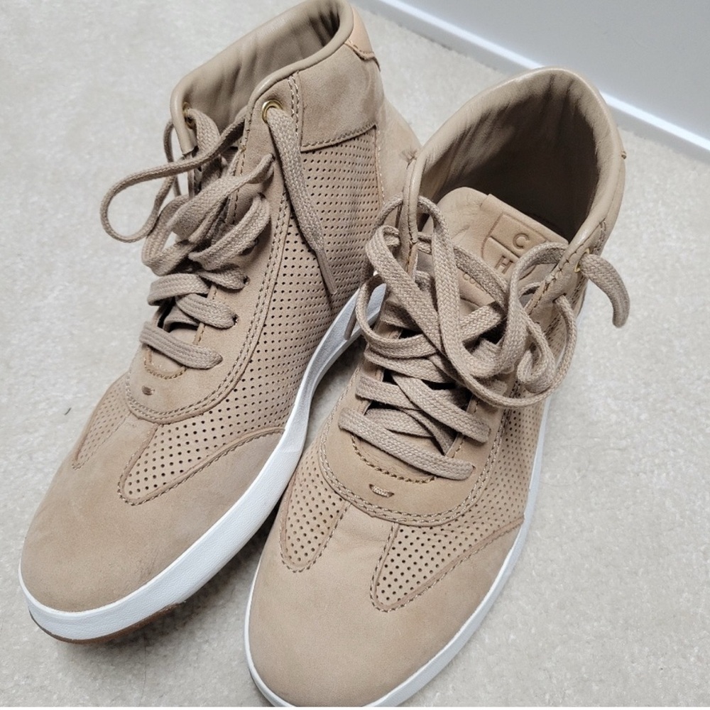 EUC Cole Haan Grand Pro High Top Sneakers - Sz 7 - Tan Suede